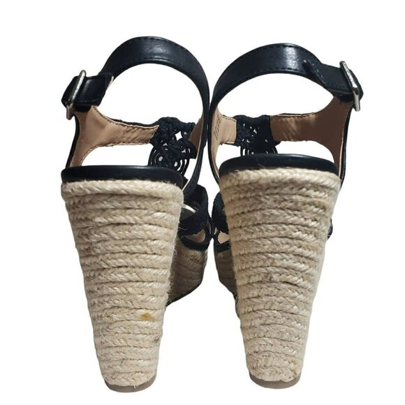 Sun Stone Womens Black Crochet Open Toe Espadrille Wedge Sandals Sz 9 9.5 8.5 10 - Picture 6 of 11